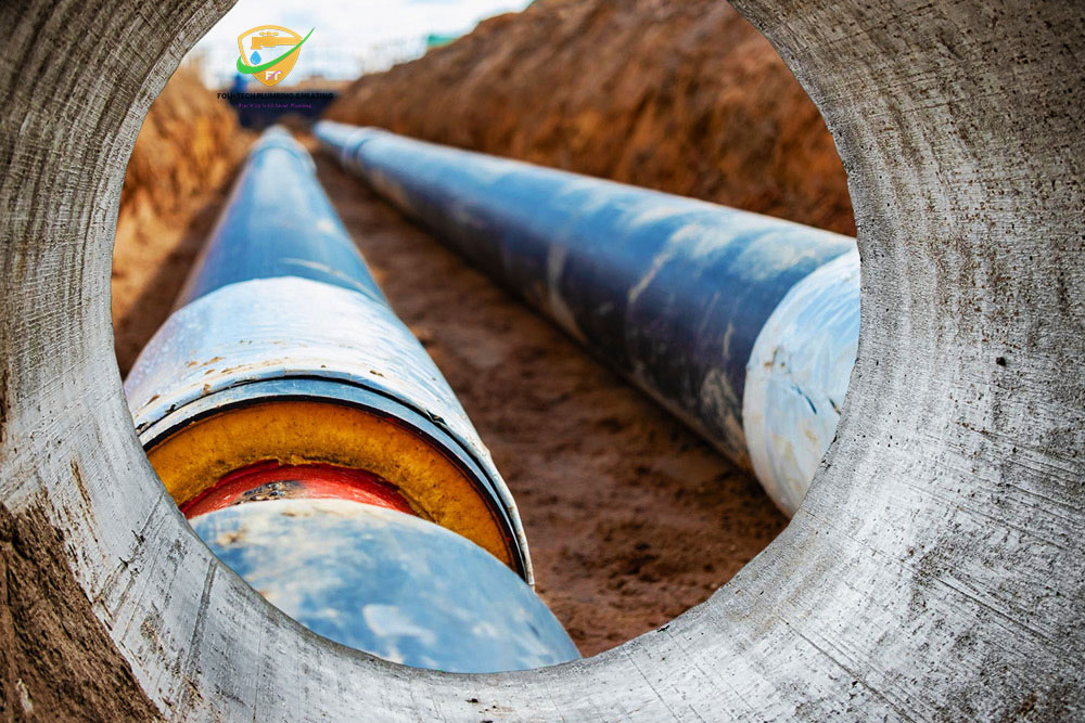 Sewage construction workers installing underground drainage pipes on-site in Ghana – Foli-Tech Plumbing’s sanitation engineering team in action.
